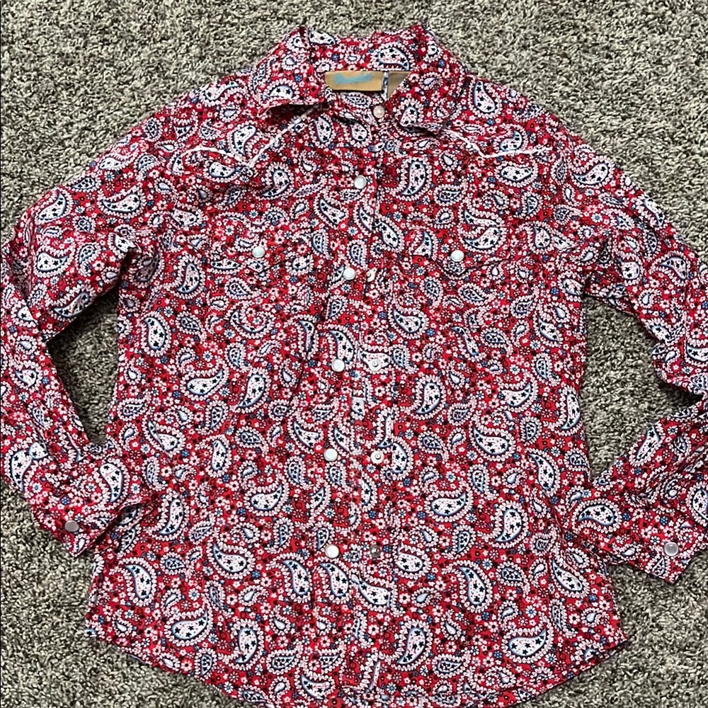 Paisley Red and White kids Shirt size small